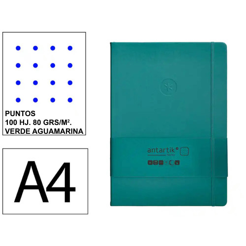 Cuaderno encolado tapa blanda símil piel antartik notes, din a4, 100 hj. 80 grs/m². puntos s/m. verde aguamarina