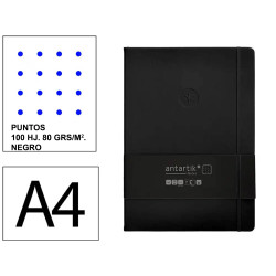 Cuaderno encolado tapa blanda símil piel antartik notes, din a4, 100 hj. 80 grs/m². puntos s/m. negro