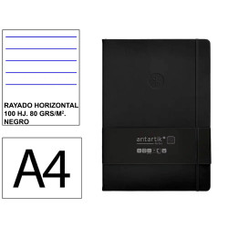 Cuaderno encolado tapa blanda símil piel antartik notes, din a4, 100 hj. 80 grs/m². rayado horizontal s/m. negro