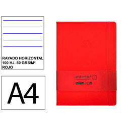 Cuaderno encolado tapa blanda símil piel antartik notes, din a4, 100 hj. 80 grs/m². rayado horizontal s/m. rojo