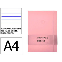 Cuaderno encolado tapa blanda símil piel antartik notes, din a4, 100 hj. 80 grs/m². rayado horizontal s/m. rosa pastel