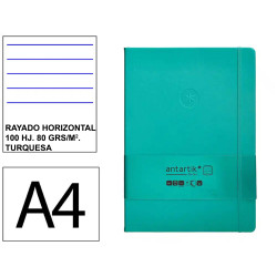 Cuaderno encolado tapa blanda símil piel antartik notes, din a4, 100 hj. 80 grs/m². rayado horizontal s/m. turquesa