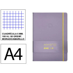 Cuaderno encolado, cantos pintados, tapa blanda símil piel antartik notes, din a4, 100 hj. 80 grs/m². 5x5 s/m. morado/amarillo