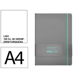 Cuaderno encolado, cantos pintados, tapa blanda símil piel antartik notes, din a4, 100 hj. 80 grs/m². liso s/m. gris/turquesa