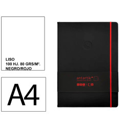 Cuaderno encolado, cantos pintados, tapa blanda símil piel antartik notes, din a4, 100 hj. 80 grs/m². liso s/m. negro/rojo