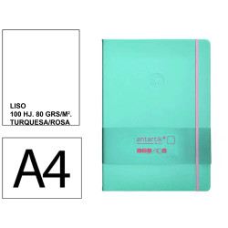 Cuaderno encolado, cantos pintados, tapa blanda símil piel antartik notes, din a4, 100 hj. 80 grs/m². liso s/m. turquesa/rosa