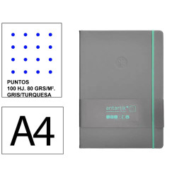 Cuaderno encolado, cantos pintados, tapa blanda símil piel antartik notes, din a4, 100 hj. 80 grs/m². puntos s/m. gris/turquesa