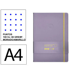 Cuaderno encolado, cantos pintados, tapa blanda símil piel antartik notes, din a4, 100 hj. 80 grs/m². puntos s/m. morado/amarill