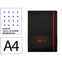 Cuaderno encolado, cantos pintados, tapa blanda símil piel antartik notes, din a4, 100 hj. 80 grs/m². puntos s/m. negro/rojo