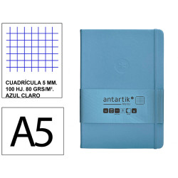 Cuaderno encolado tapa dura símil piel antartik notes, din a5, 100 hj. 80 grs/m². 5x5 s/m. azul claro