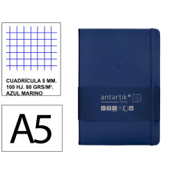 Cuaderno encolado tapa dura símil piel antartik notes, din a5, 100 hj. 80 grs/m². 5x5 s/m. azul marino