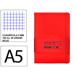 Cuaderno encolado tapa dura símil piel antartik notes, din a5, 100 hj. 80 grs/m². 5x5 s/m. rojo
