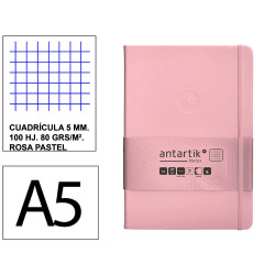 Cuaderno encolado tapa dura símil piel antartik notes, din a5, 100 hj. 80 grs/m². 5x5 s/m. rosa pastel
