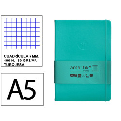 Cuaderno encolado tapa dura símil piel antartik notes, din a5, 100 hj. 80 grs/m². 5x5 s/m. turquesa