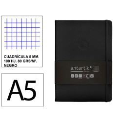 Cuaderno encolado tapa dura símil piel antartik notes, din a5, 100 hj. 80 grs/m². 5x5 s/m. negro