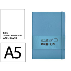 Cuaderno encolado tapa dura símil piel antartik notes, din a5, 100 hj. 80 grs/m². liso s/m. azul claro