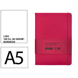 Cuaderno encolado tapa dura símil piel antartik notes, din a5, 100 hj. 80 grs/m². liso s/m. burdeos