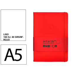 Cuaderno encolado tapa dura símil piel antartik notes, din a5, 100 hj. 80 grs/m². liso s/m. rojo