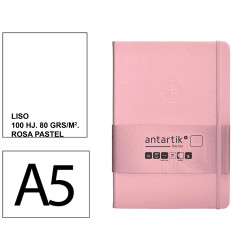 Cuaderno encolado tapa dura símil piel antartik notes, din a5, 100 hj. 80 grs/m². liso s/m. rosa pastel