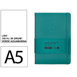 Cuaderno encolado tapa dura símil piel antartik notes, din a5, 100 hj. 80 grs/m². liso s/m. verde aguamarina