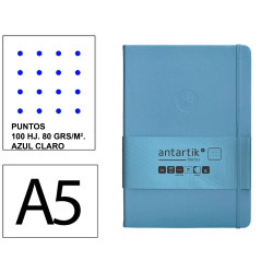 Cuaderno encolado tapa dura símil piel antartik notes, din a5, 100 hj. 80 grs/m². puntos s/m. azul claro