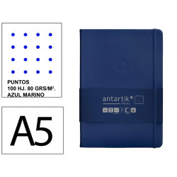 Cuaderno encolado tapa dura símil piel antartik notes, din a5, 100 hj. 80 grs/m². puntos s/m. azul marino