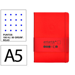 Cuaderno encolado tapa dura símil piel antartik notes, din a5, 100 hj. 80 grs/m². puntos s/m. rojo