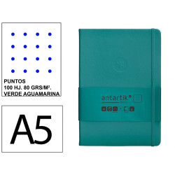 Cuaderno encolado tapa dura símil piel antartik notes, din a5, 100 hj. 80 grs/m². puntos s/m. verde aguamarina