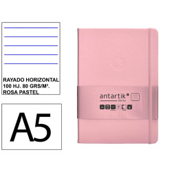 Cuaderno encolado tapa dura símil piel antartik notes, din a5, 100 hj. 80 grs/m². rayado horizontal s/m. rosa pastel