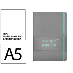 Cuaderno encolado, cantos pintados, tapa dura símil piel antartik notes, din a5, 100 hj. 80 grs/m². liso s/m. gris/turquesa