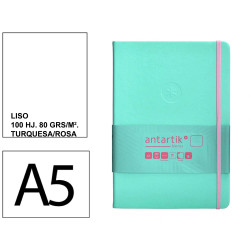 Cuaderno encolado, cantos pintados, tapa dura símil piel antartik notes, din a5, 100 hj. 80 grs/m². liso s/m. turquesa/rosa