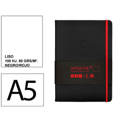 Cuaderno encolado, cantos pintados, tapa dura símil piel antartik notes, din a5, 100 hj. 80 grs/m². liso s/m. negro/rojo