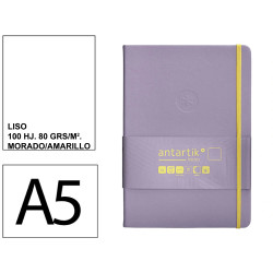 Cuaderno encolado, cantos pintados, tapa dura símil piel antartik notes, din a5, 100 hj. 80 grs/m². liso s/m. morado/amarillo