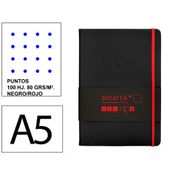 Cuaderno encolado, cantos pintados, tapa dura símil piel antartik notes, din a5, 100 hj. 80 grs/m². puntos s/m. negro/rojo