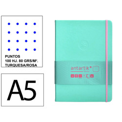 Cuaderno encolado, cantos pintados, tapa dura símil piel antartik notes, din a5, 100 hj. 80 grs/m². puntos s/m. turquesa/rosa