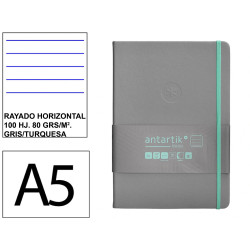 Cuaderno encolado tapa dura símil piel antartik notes, din a5, 100 hj. 80 grs/m². rayado horizontal s/m. gris/turquesa