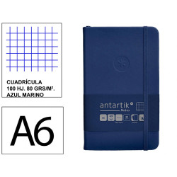 Cuaderno encolado tapa dura símil piel antartik notes, din a6, 100 hj. 80 grs/m². 5x5 s/m. azul marino