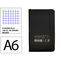Cuaderno encolado tapa dura símil piel antartik notes, din a6, 100 hj. 80 grs/m². 5x5 s/m. negro