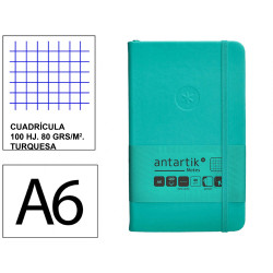 Cuaderno encolado tapa dura símil piel antartik notes, din a6, 100 hj. 80 grs/m². 5x5 s/m. turquesa