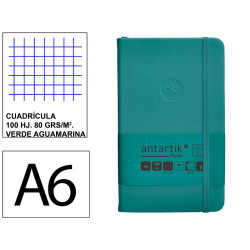 Cuaderno encolado tapa dura símil piel antartik notes, din a6, 100 hj. 80 grs/m². 5x5 s/m. verde aguamarina