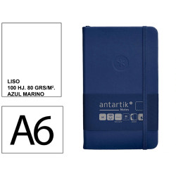 Cuaderno encolado tapa dura símil piel antartik notes, din a6, 100 hj. 80 grs/m². liso s/m. azul marino