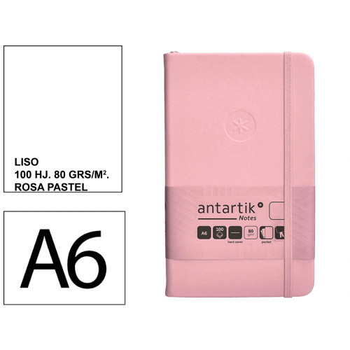 Cuaderno encolado tapa dura símil piel antartik notes, din a6, 100 hj. 80 grs/m². liso s/m. rosa pastel