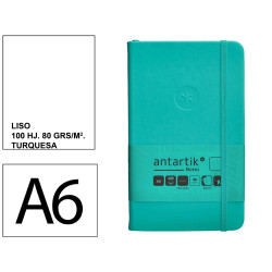 Cuaderno encolado tapa dura símil piel antartik notes, din a6, 100 hj. 80 grs/m². liso s/m. turquesa