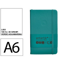 Cuaderno encolado tapa dura símil piel antartik notes, din a6, 100 hj. 80 grs/m². liso s/m. verde aguamarina