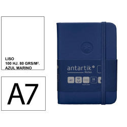 Cuaderno encolado tapa dura símil piel antartik notes, din a7, 80 hj. 80 grs/m². liso s/m. azul marino