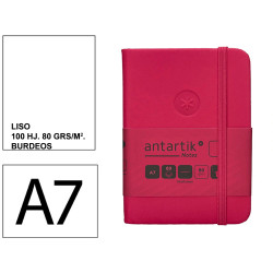 Cuaderno encolado tapa dura símil piel antartik notes, din a7, 80 hj. 80 grs/m². liso s/m. burdeos
