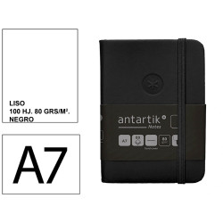 Cuaderno encolado tapa dura símil piel antartik notes, din a7, 80 hj. 80 grs/m². liso s/m. negro