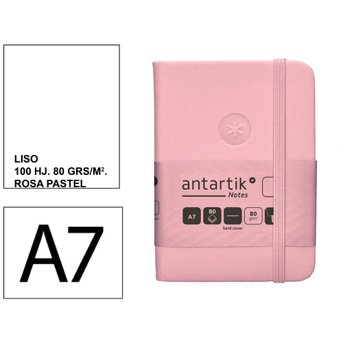 Cuaderno encolado tapa dura símil piel antartik notes, din a7, 80 hj. 80 grs/m². liso s/m. rosa pastel