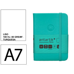 Cuaderno encolado tapa dura símil piel antartik notes, din a7, 80 hj. 80 grs/m². liso s/m. turquesa
