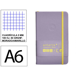 Cuaderno encolado, cantos pintados, tapa dura símil piel antartik notes, din a6, 100 hj. 80 grs/m². 5x5 s/m. morado/amarillo